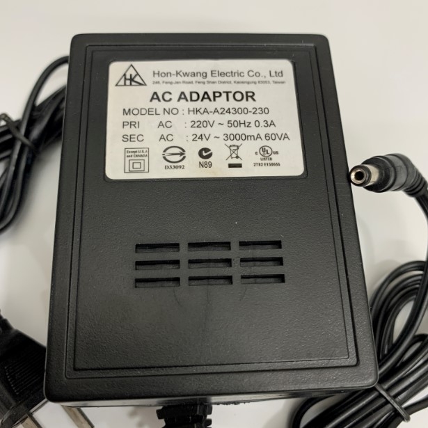 Adapter AC to AC 24V 3A Hon-Kwang HKA-A24300-230 Connector Size 5.5mm x 2.1mm For CCTV Cameras And Camera AHD Speed Dome PTZ Camera Dahua HIKVISION Panasonic