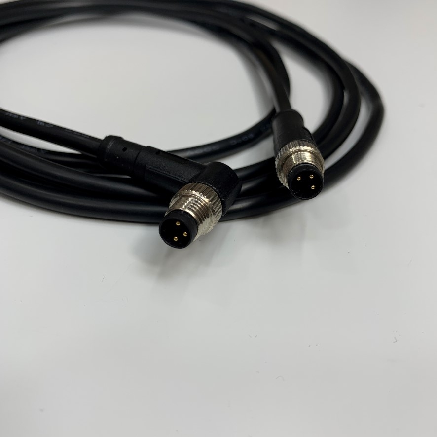 Cáp 2M 6.5ft CAZN Industrial Cable Right Angle Connector M8 3 Pin A-Code Male to Male Circular Sensor Cable E495753 24AWG 80C 300V YAOFENG OD 5.0mm