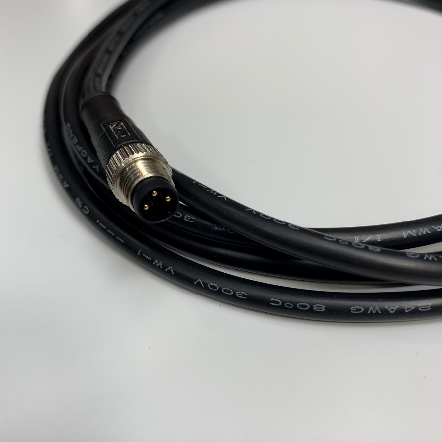 Cáp 2M 6.5ft CAZN Industrial Cable Connector M8 3 Pin A-Code Male to Male Straight Circular Sensor Cable E495753 24AWG 80C 300V YAOFENG OD 5.0mm