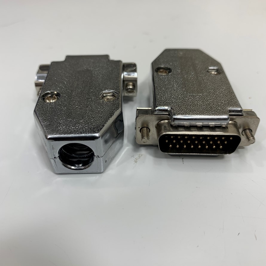 10-Pack DB26 Male 26-Pin D-Sub Connectors With Gray Hoods - Backshell For Computer, Industrial Cables