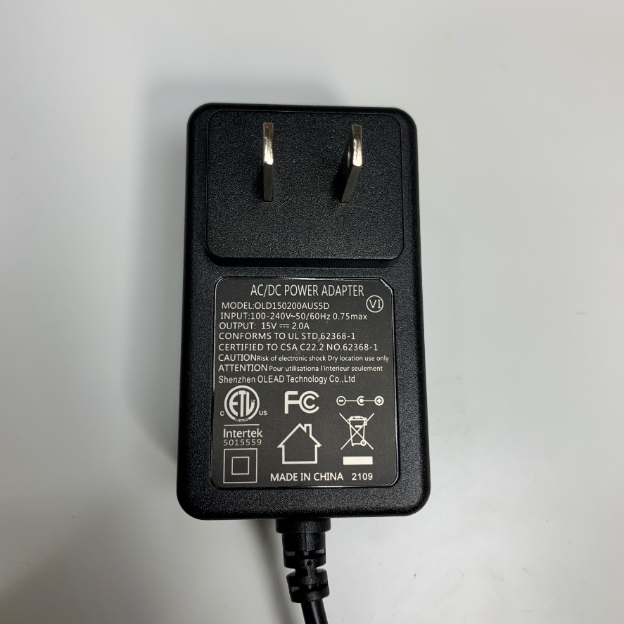 Adapter 15V 2A Shenzhen OLD150200AUS5D Connector Tip Size 5.5mm x 2.1mm