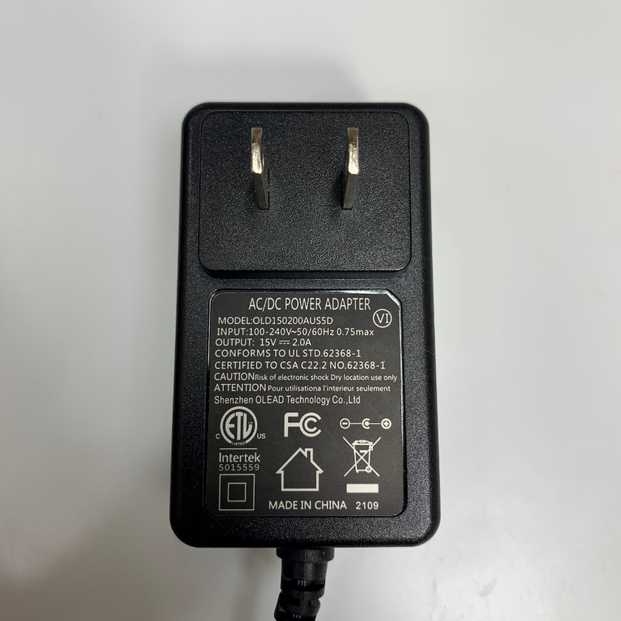 Adapter 15V 2A Shenzhen OLEAD OLD150200AUS5D US Plug Connector Tip Size 5.5mm x 2.5mm