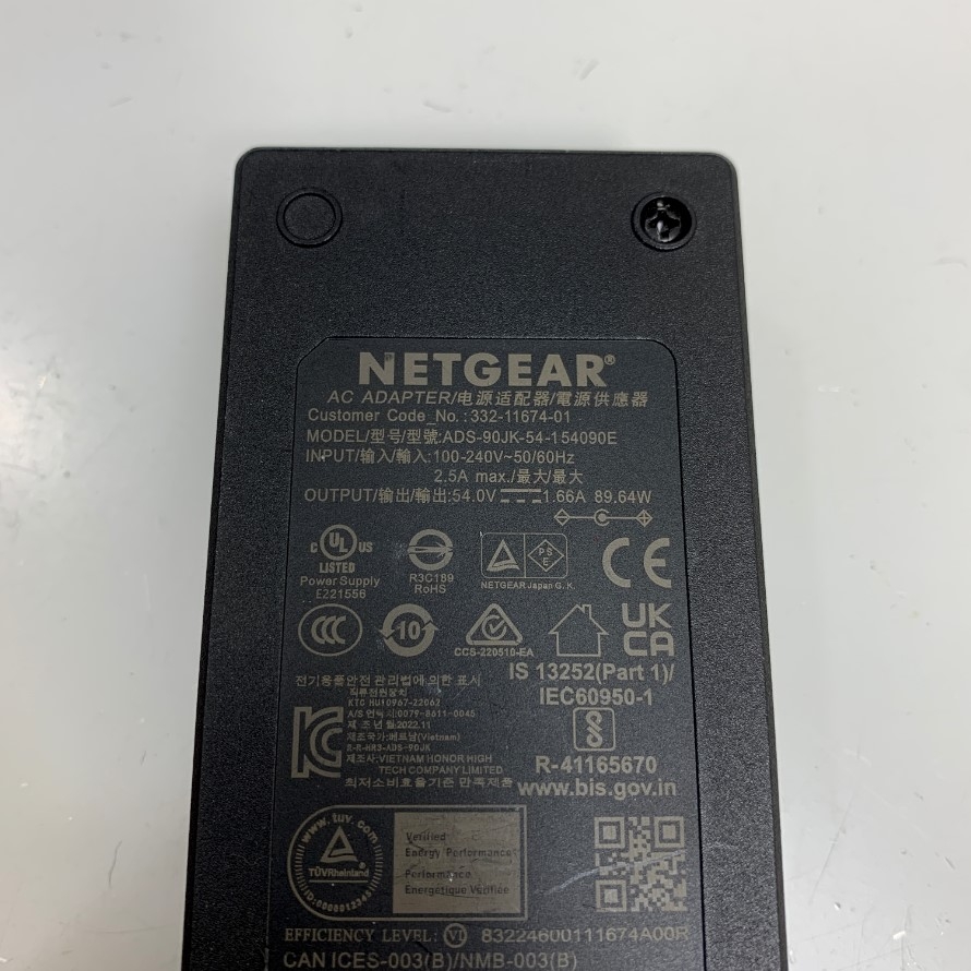 Adapter 54V 1.66A 90W Netgear Connector Size Molex 4 Pin Pitch 3.0mm OEM HP PA-1900-2P-LF 54V 1.67A 90W 5066-2164 4 Pin J9774 For HP 2530-8G PoE Switch J9774A, HP 1920S 8G PoE+ JL383A