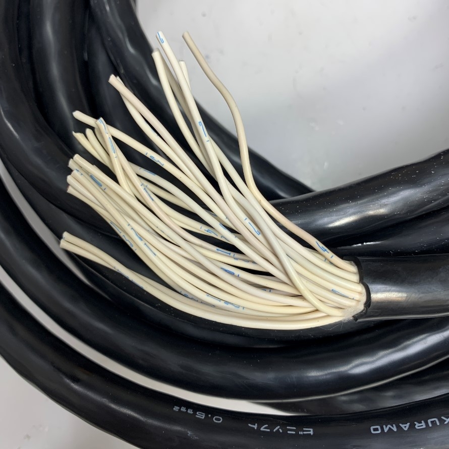 Cáp 10M 33ft Cable KURAMO 30 Core x 0.5mm² 20AWG 105°C 300V OD 15.5mm Black For Power Cable and Control Robotics, CNC Machines, Industrial Communication