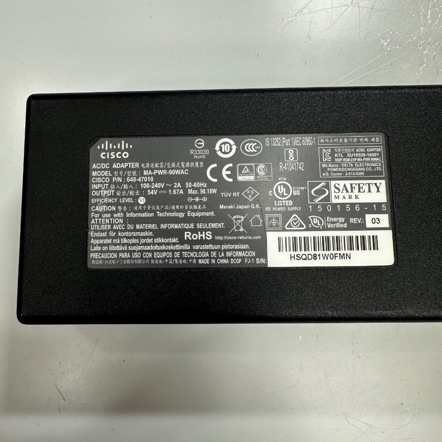 Adapter 54V 1.67A 90.18W Cisco IEC C14 Plug Connector Tip Size 4 Pin Mini Din 10mm For For Cisco SG300-10 10 Port Gigabit POE Managed Switch