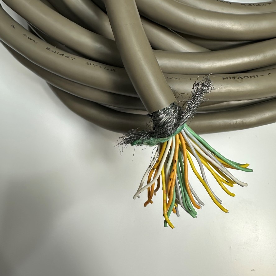 Cáp 11.5M 38ft Shielded Cable HITACHI 34 Core x 0.2mm² 24AWG 80°C 300V Multi Pair OD 11mm Grey Cable E41447 STYLE 2464 VW-1 For Signals Servo Motor Encoder, Industrial I/O Communication