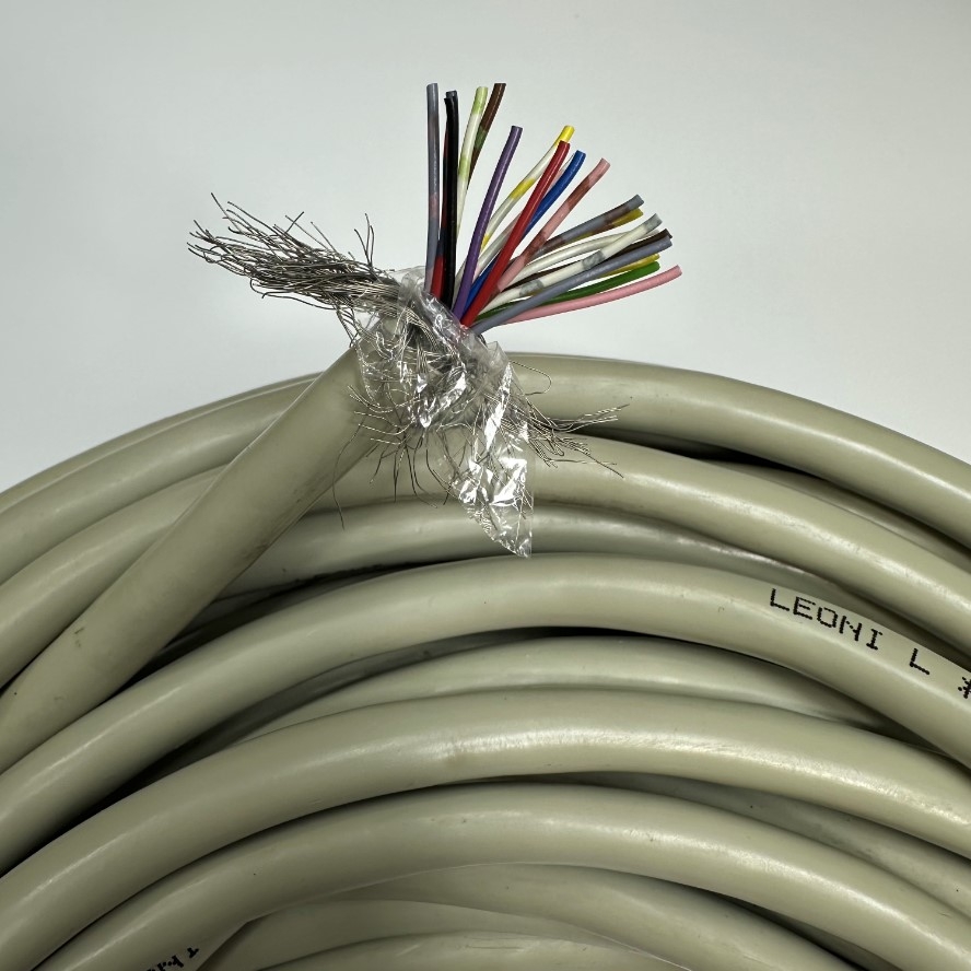 Cáp 14M 47ft Shielded Cable LEONI 20 Core x 0.2mm² 24AWG STYLE 2464 80°C 300V Multi Pair OD 9.5mm Grey For Signals Servo Motor Encoder, Industrial I/O Communication