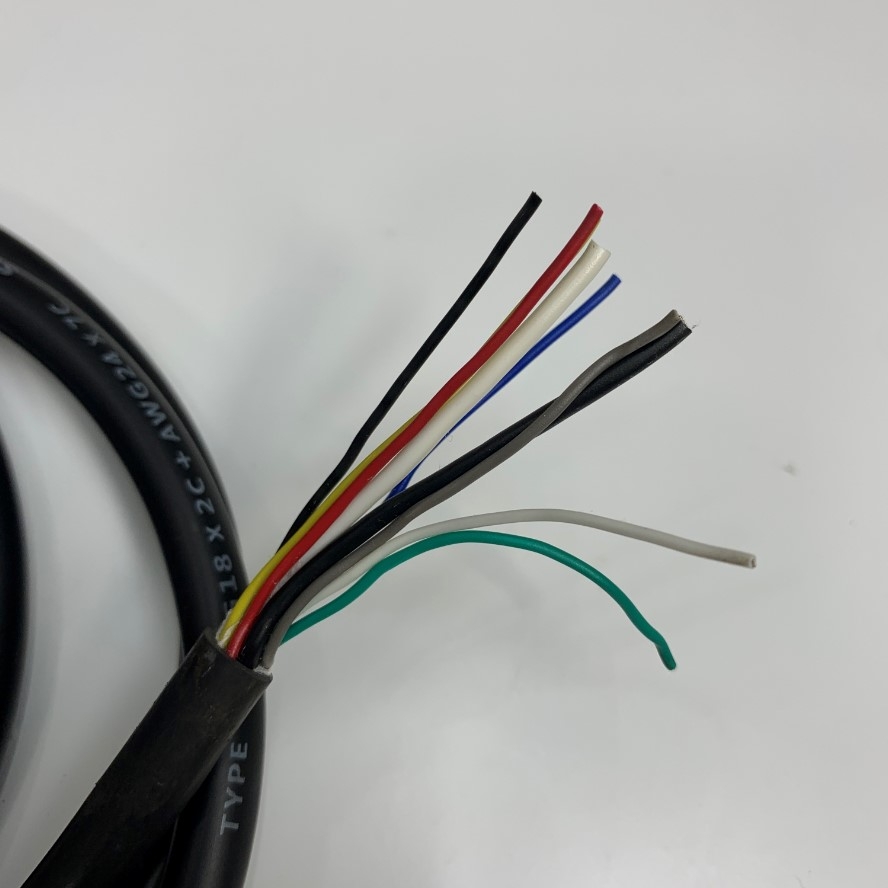 Cáp 1.5M 5ft Connector Sam Woo 16-10S 10 Pin Female to 9 Core Open End Cable 18AWG 2C x 0.75mm² + 7C x 0.3mm² 24AWG SHINMYUNG OD 8.0mm For Power Cable and Control Robotics, CNC Machines