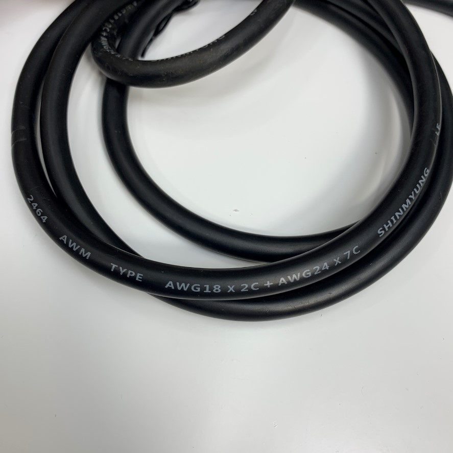 Cáp 1.5M 5ft Connector Sam Woo 16-10S 10 Pin Female to 9 Core Open End Cable 18AWG 2C x 0.75mm² + 7C x 0.3mm² 24AWG SHINMYUNG OD 8.0mm For Power Cable and Control Robotics, CNC Machines