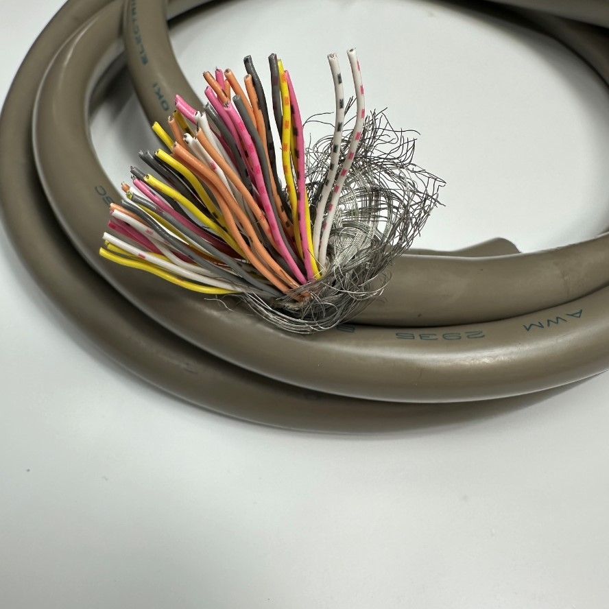 Cáp 2.4M 8ft Shielded Cable OKI ELECTRIC 50 Core x 0.2mm² 24AWG 80°C 300V Multi Pair OD 14mm Grey For Signals Servo Motor Encoder, Industrial I/O Communication
