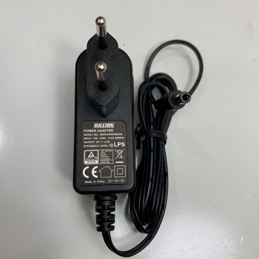 Adapter 5V 2.5A BILLION BA018-050250AXE Connector Size 5.5mm x 2.5mm For Ethernet Media Converter, Máy Hút Ẩm Mini