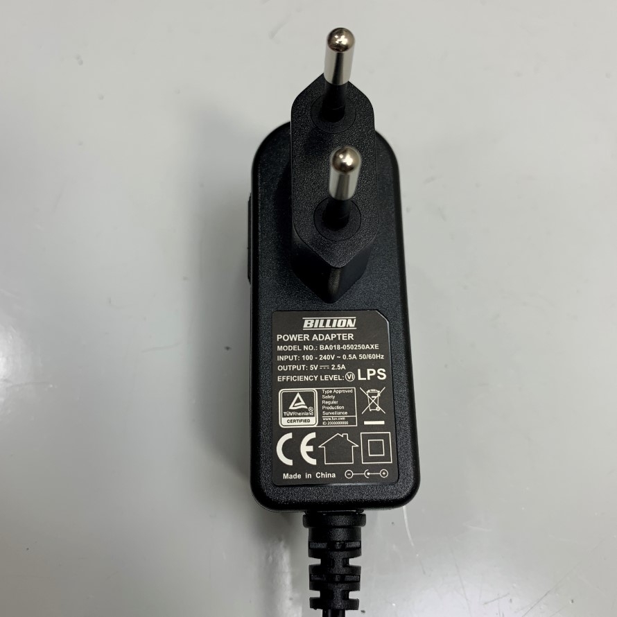 Adapter 5V 2.5A BILLION BA018-050250AXE Connector Size 5.5mm x 2.5mm For Ethernet Media Converter, Máy Hút Ẩm Mini