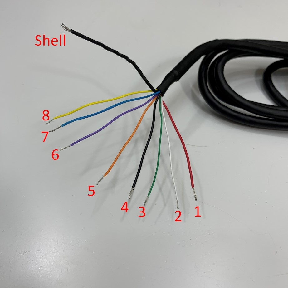 Cáp Điều Khiển 6Ft Dài 1.8M Mini Din 8 Pin Male to 8 Way End Black Shielded Cable For PLC/HMI/ Terminal Module RS232/RS-422/RS-485 Breakout Communication Cable Assembly