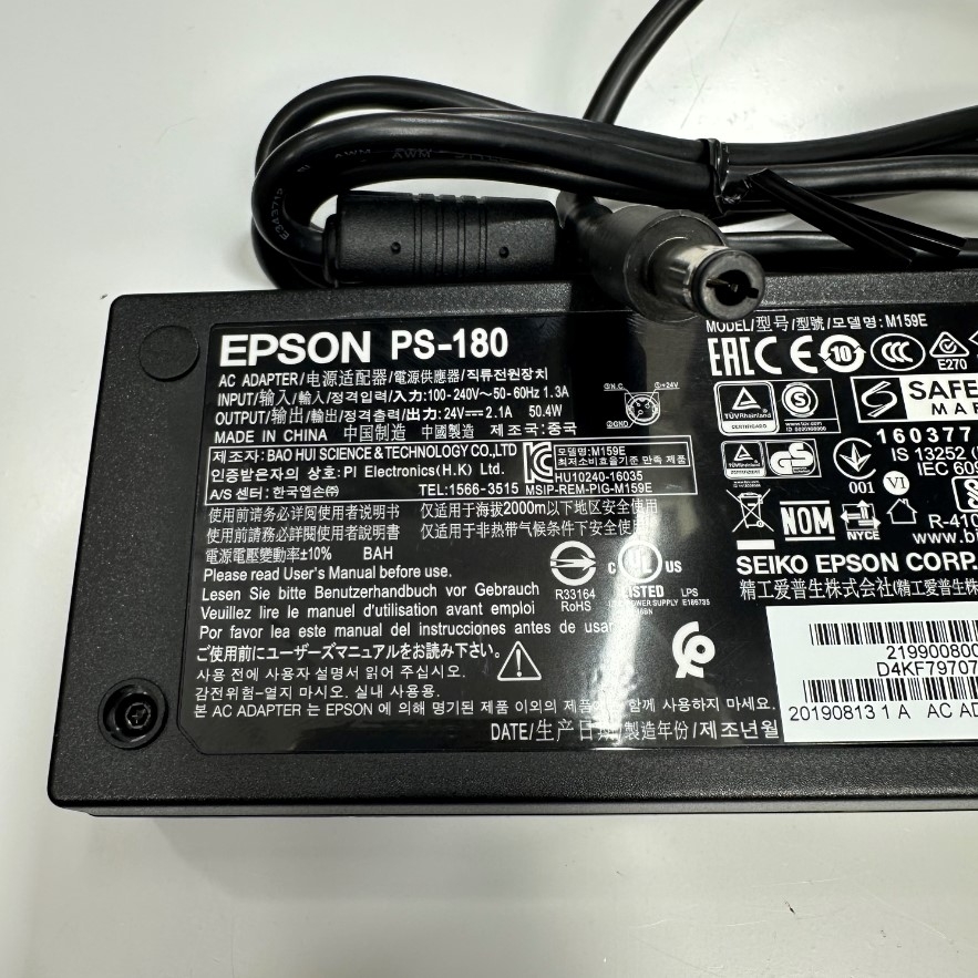 Adapter 24V 2.1A 50.4W EPSON IEC C14 Plug DC Power Connector Tip Size 5.5mm x 2.5mm