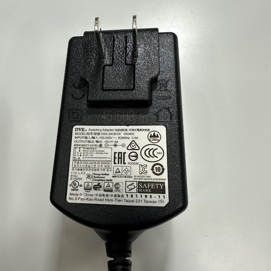 Adapter 5V 4A DVE DSA-24CB-05 US Plug Connector Tip Size 5.5mm x 2.1mm