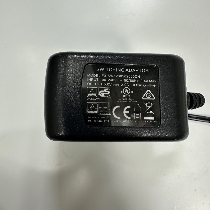 Adapter 5V 2A 10W Shenzhen Fujia FJ-SW1260502000DN EU Plug Connector Tip Size 3.5mm x 1.35mm