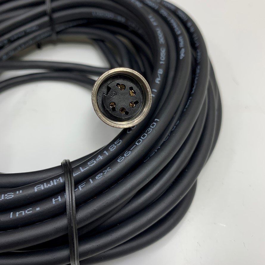 Cáp Binder Circular Connector M16 5 Pin Male to Female Cable Shielded IP67 Black 4 x 0.25mm² Dài 9M 30ft For Industrial Sensor, Actuator