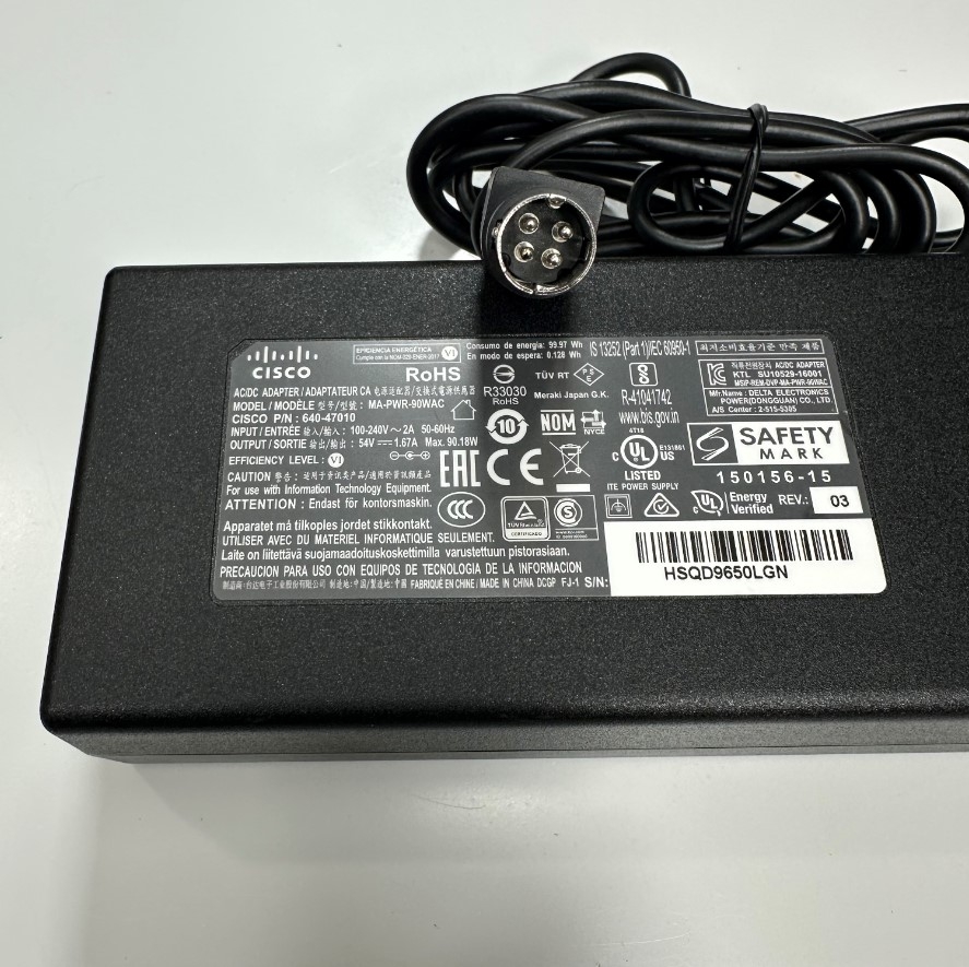 Adapter 54V 1.67A 90.18W Cisco IEC C14 Plug Connector Tip Size 4 Pin Mini Din 10mm For Cisco SG300-10 10 Port Gigabit POE Managed Switch