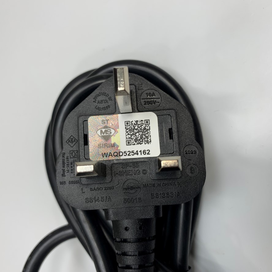Dây Nguồn 1.8M 6ft I-SHENG Fused 10A Plug 100613-008 HP AC Power Cord BS1363A to C13 10A 250V 18AWG 3x0.75mm² UL Cable OD 7.0mm For Cisco AC Power Cord and Industrial PC Desktop Computer