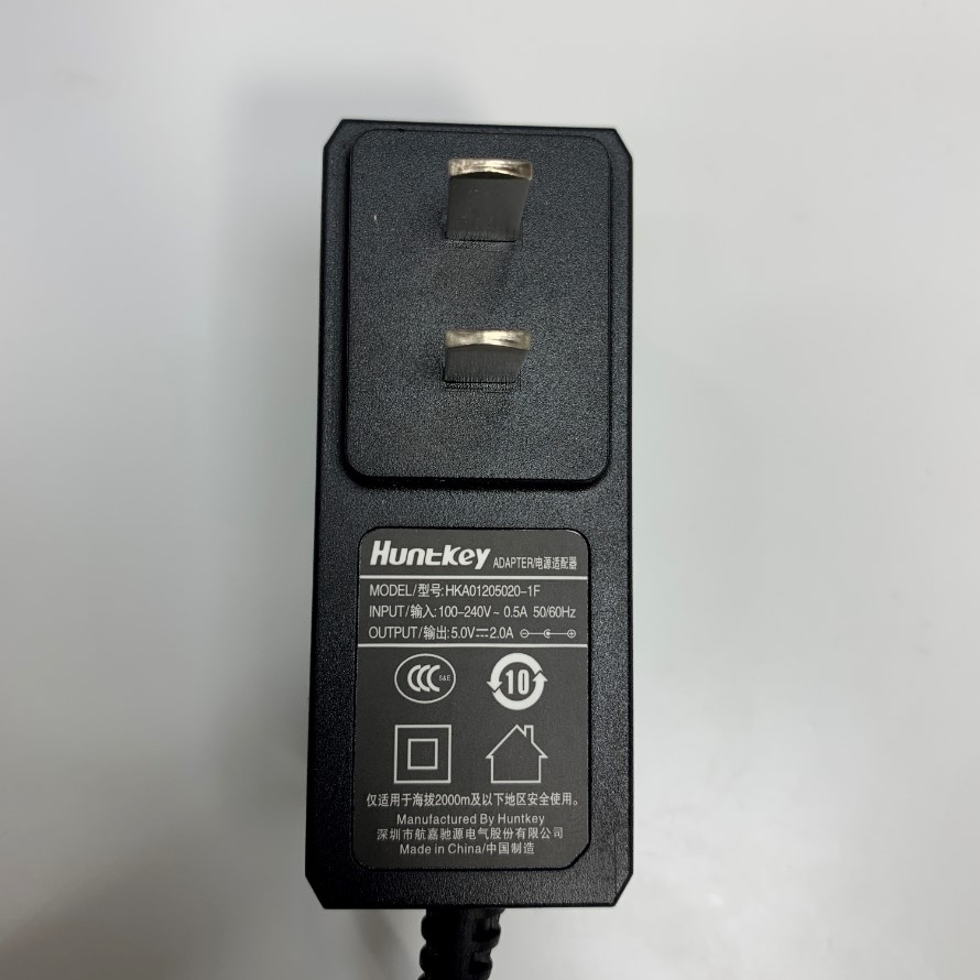 Adapter 5V 2A 10W Huntkey HKA01205020-1F US Plug Connector Tip Size 5.5mm x 2.1mm For IP Telecom Systems, HDMI over Ethernet Cable