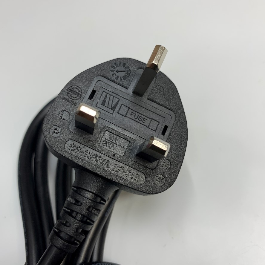 Dây Nguồn 1.8M 6ft Longwell Fused 10A Plug L97629-208 HPI AC Power Cord BS1363A to C13 10A 250V 18AWG 3x0.75mm² UL Cable OD 7.0mm For Cisco Switch and Industrial PC Desktop Computer