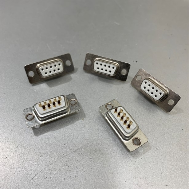 Đầu Rắc Hàn Cổng RS232 Com 9 Chân Âm Gold Plated DB9 2 Rows White Female 9 Way Solder Connector Socket Plug