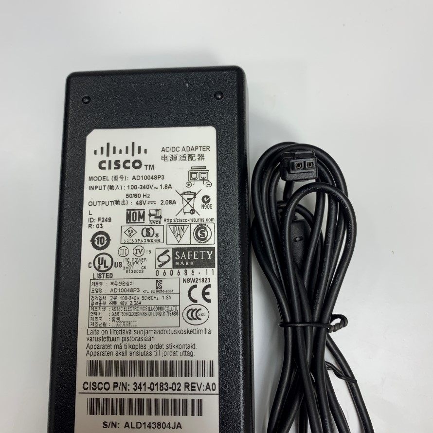 Adapter 48V 2.08A Cisco Connector Tip Size Molex 2 Pin Pitch 3.0mm For Cisco 2504 WLAN 2500 Series Wireless Controller