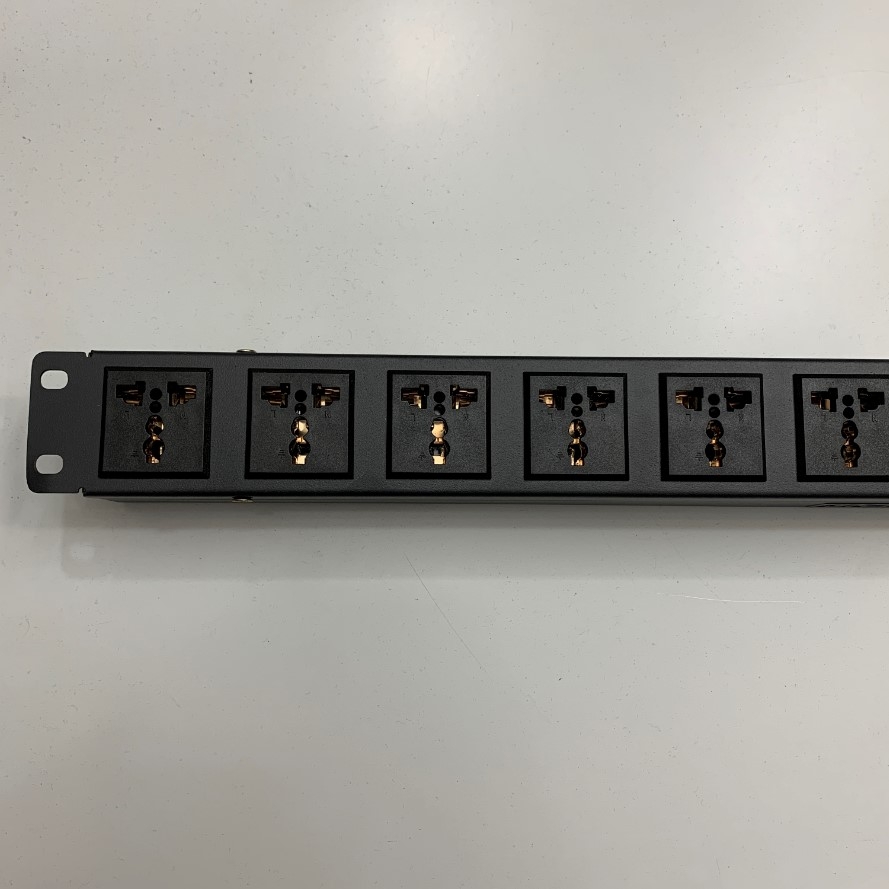 Thanh Nguồn PDU Rack Mount 19 inch 1U Universal 6 Way UK Outlet Có Cầu Dao Aptomat Tự Động MCB SINGI Công Suất Max 20A For Rackmount Power Supply PC Industrial