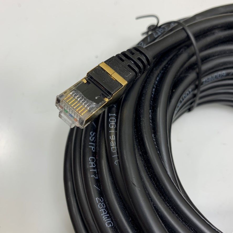 Cáp Mạng 15M 50ft UC-EMC100-02B CAT7 Ethernet Network Patch Cable Black 28AWG Shielded S/FTP OD Ø 6.2mm For Servo Drive, PLC, HMI, Ethernet Network Programming Cable