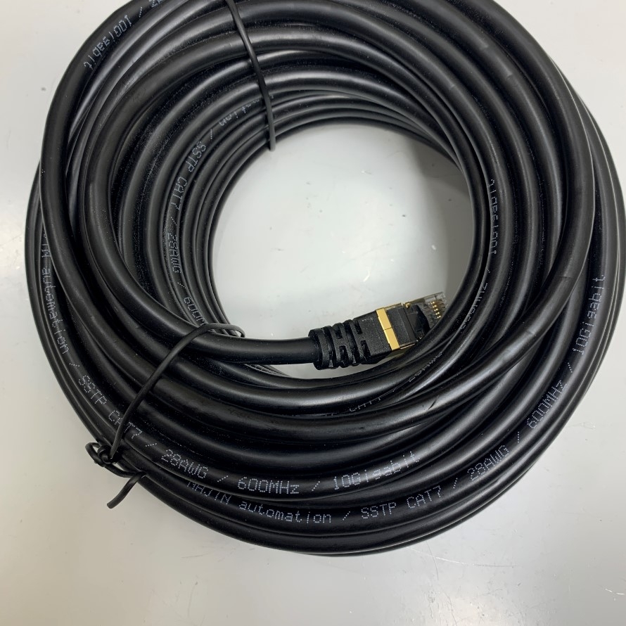 Cáp Mạng 15M 50ft UC-EMC100-02B CAT7 Ethernet Network Patch Cable Black 28AWG Shielded S/FTP OD Ø 6.2mm For Servo Drive, PLC, HMI, Ethernet Network Programming Cable