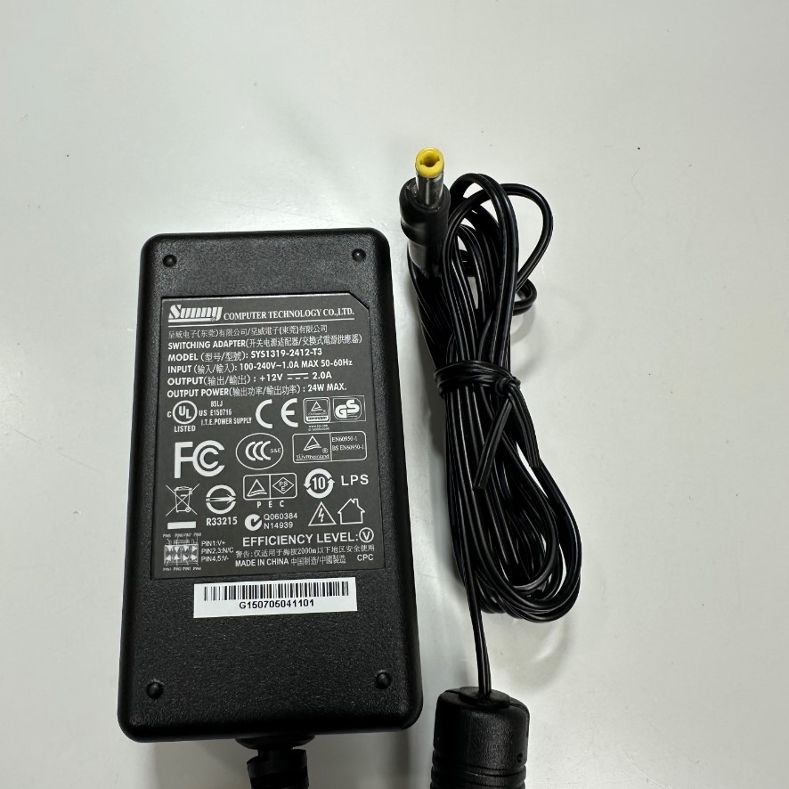 Adapter 12V 2A 24W Sunny IEC C14 Plug Connector Tip Size 4.0mm x 1.7mm For Logitech Group Video Conference Camera Hội Nghị Truyền Hình Logitech PTZ Pro Video Camera
