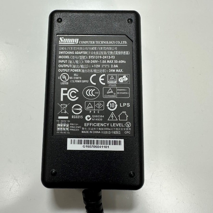 Adapter 12V 2A 24W Sunny IEC C14 Plug Connector Tip Size 4.0mm x 1.7mm For Logitech Group Video Conference Camera Hội Nghị Truyền Hình Logitech PTZ Pro Video Camera