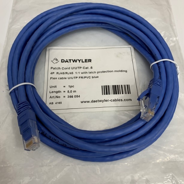 Dây Nhẩy Chuẩn Công Nghiệp DATWYLER UTP CAT6 Gigabit Snagless PVC FR 24AWG Industrial Ethernet RJ45 Network Patch Cord Straight Through Cable Blue Length 5M