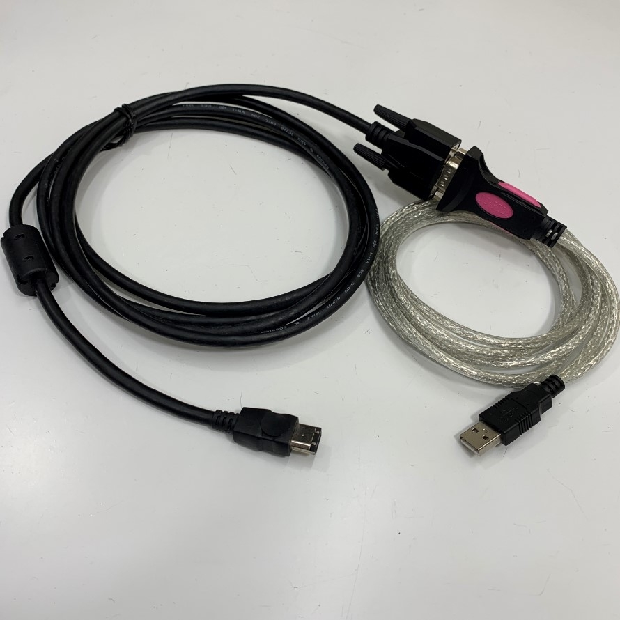 Combo USB to RS232 FTDI Chip Converter + ASDA-B2 AB Delta A2 Servo Drive CN3/4 Connector and Computer Programming Dài 1.8M 6ft Shielded Cable Firewire 1394 6 Pin to DB9 Female