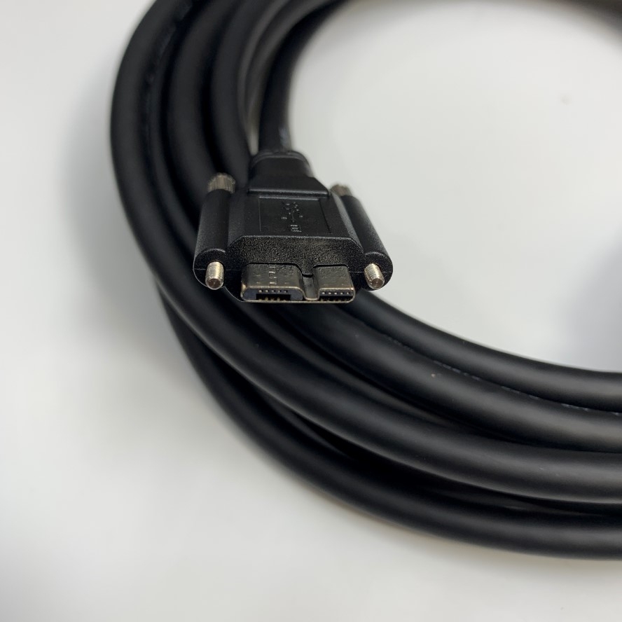 Cáp 5M 17ft Camera Cable USB 3.0 Type A to Micro B Male With Screw Locking Data Transmission 5Gbps For Basler ace A5472-17um USB 3.0 Industrial Camera, Hikrobot, Microscope Digital Camera