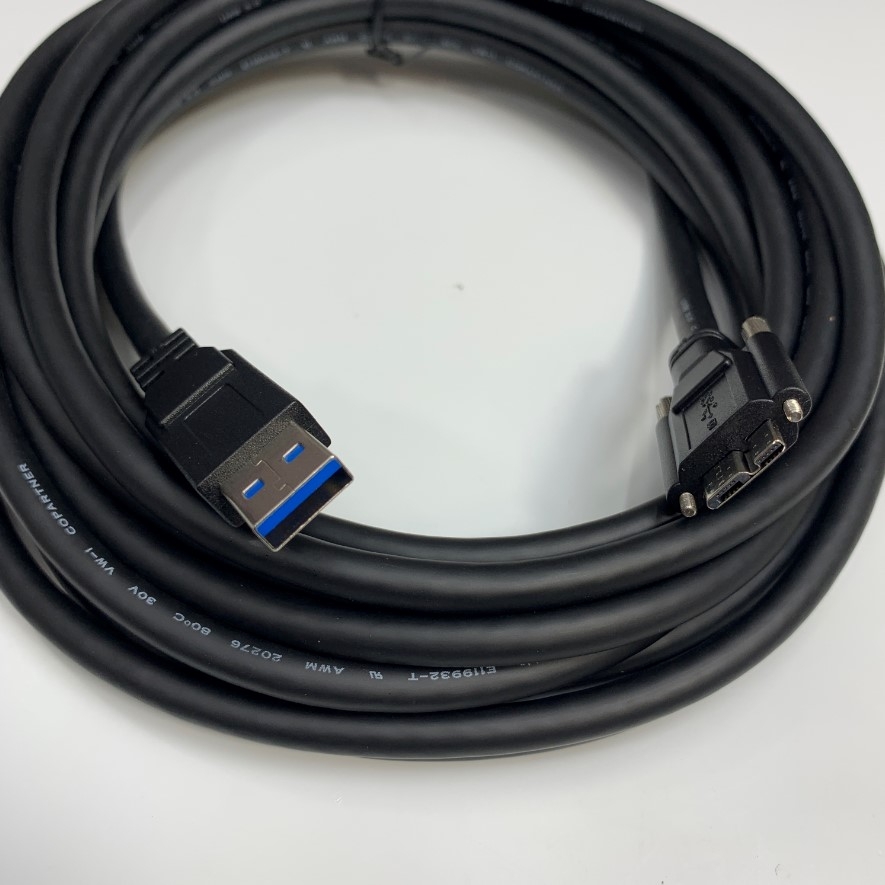 Cáp 5M 17ft Camera Cable USB 3.0 Type A to Micro B Male With Screw Locking Data Transmission 5Gbps For Basler ace A5472-17um USB 3.0 Industrial Camera, Hikrobot, Microscope Digital Camera