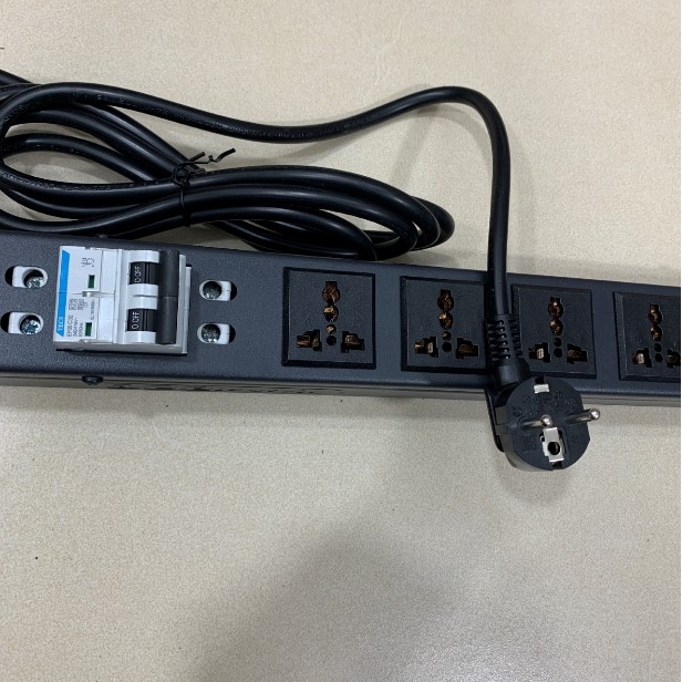 Thanh Cấp Điện PDU Universal 6 Way UK Outlet Có MCB Công Suất Max 16A to European Schuko Plug Power Cord Length 3x1.0mm² Length 2.5M