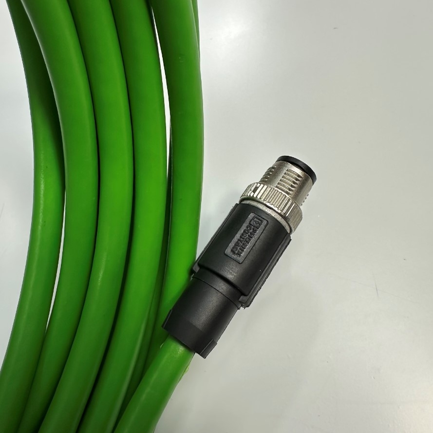 Cáp 5M 17ft Phoenix Contact 1407526 NBC-MSD 5.0-93B Network Shielded Cable Connector M12 D-Code 4 Pin Male to Male Profinet CAT5E Green Straight IP65