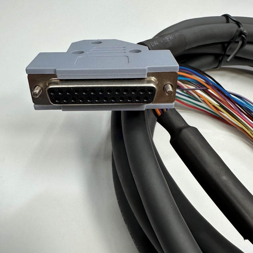Cáp 3M 10ft Flexible Cable Signals Data And Power 45 Degree Angled DB25 Female to 25 Core OD 12mm Black 25x0.25mm² 24AWG 80℃ 300/500V VW-1 For Power I/O Servo Drive and Laser Marker Controller