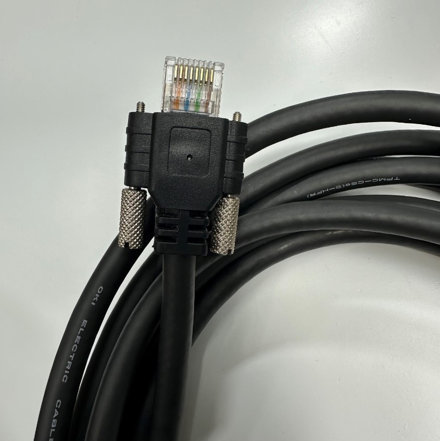 Cáp 4M 13.3ft OKI ELECTRIC GigE Flexible CAT5E S/STP PoE Power Ethernet RJ45 Screw Locking Cable For Hikrobot, Basler, Omron, Keyence Vision Gigabit GigE Data Transmission Interface Industrial Camera