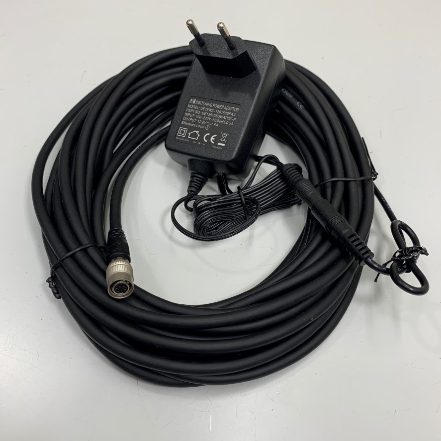 Cáp Hirose 6 Pin Female to DC 5.5 x 2.1mm Female Power Cable Dài 5M 17ft + Power Supply Adapter 12V 1.5A UE For Basler AVT GIGE Sony CCD Industrial Camera