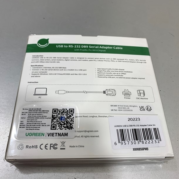 Cáp Chuyển Đổi USB 2.0 to RS232 3M Ugreen 20223 Adapter With Prolicfic PL2303GT Chip Cable For Cashier Register,Industriual Machinery,CNC, Sysmex XS Series