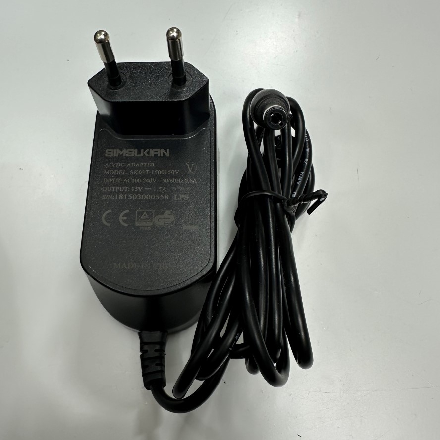 Adapter 15V 1.5A 22W Simsukian OEM Thay Thế Sartorius YEPS01 15V 0.53A Power Supply EU Plug DC + --C--- Connector Tip Size 5.5mm x 2.5mm For Cân Điện Tử Sartorius BCE2202I-1S Laboratory Balances