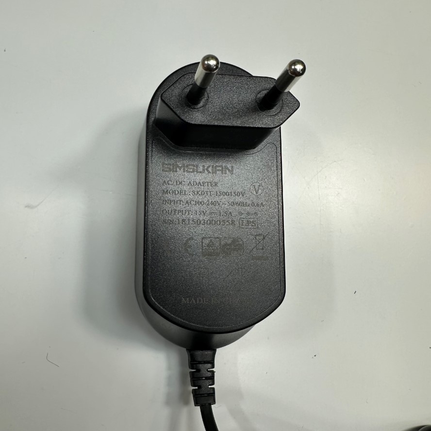 Adapter 15V 1.5A 22W Simsukian OEM Thay Thế Sartorius YEPS01 15V 0.53A Power Supply EU Plug DC + --C--- Connector Tip Size 5.5mm x 2.5mm For Cân Điện Tử Sartorius BCE2202I-1S Laboratory Balances