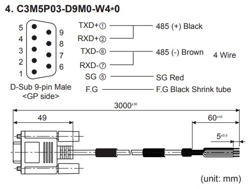 Cáp Kết Nối C3M5P03-D9M0-W4*0 Dài 3M Cable RS485 DB9 Male to 3 Core Terminal Block For HMI Autonics GP/LP Series
