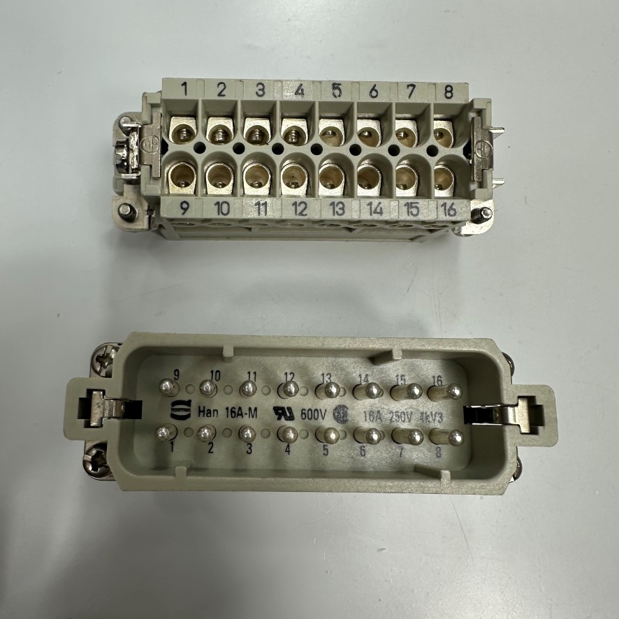 Đầu Jack HARTING Han 16A-M Connector HDC 16 Pin Male + PE 16A 250V 4KV3 For Industrial Power Cable