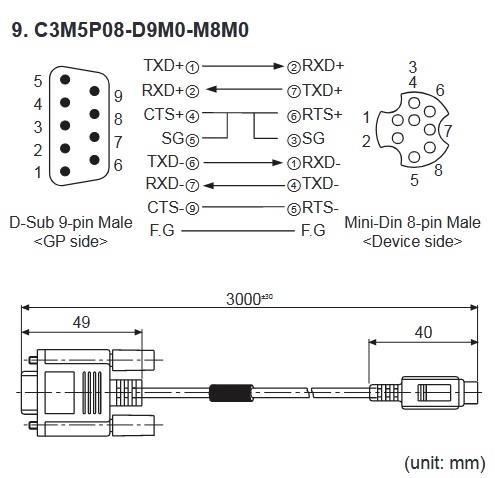 Cáp lập Trình C3M5P08-D9M0-M8M0 Dài 3M Communication Cable