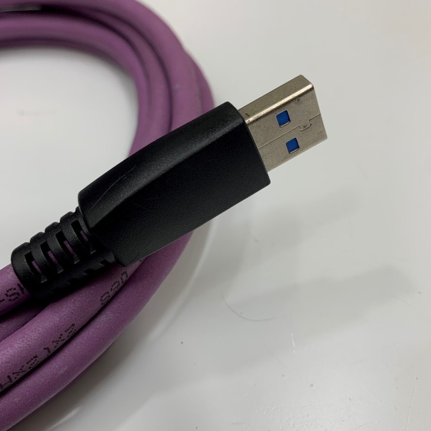 Cáp USB 3.0 Type A to Micro B Male Cable 10Ft Dài 3M Purple Colour With Double Screw Locking For Industrial Hikrobot Machine Vision, Microscope Digital Camera