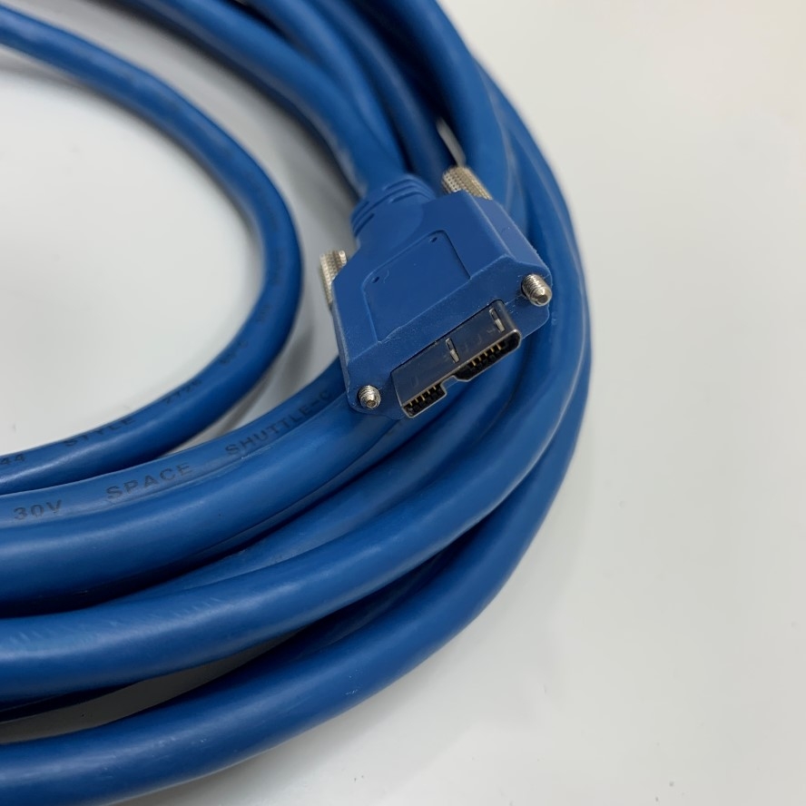 Cáp Original USB 3.0 Type A to Micro B Male Cable 17Ft Dài 5M Blue Colour With Double Screw Locking For Industrial Hikrobot Machine Vision, Microscope Digital Camera