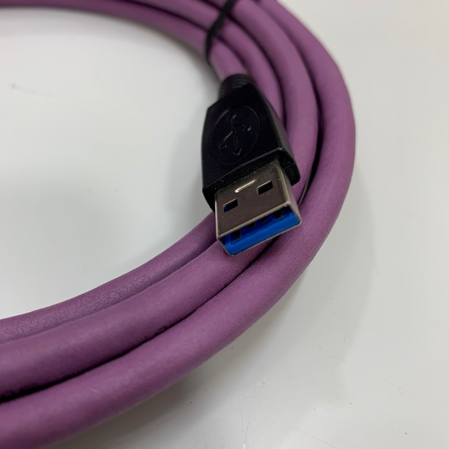 Cáp USB 3.0 Vision Industrial Camera Cable USB 3.0 Type A to Micro B Male 10Ft Dài 3M Purple Colour With Double Screw Locking